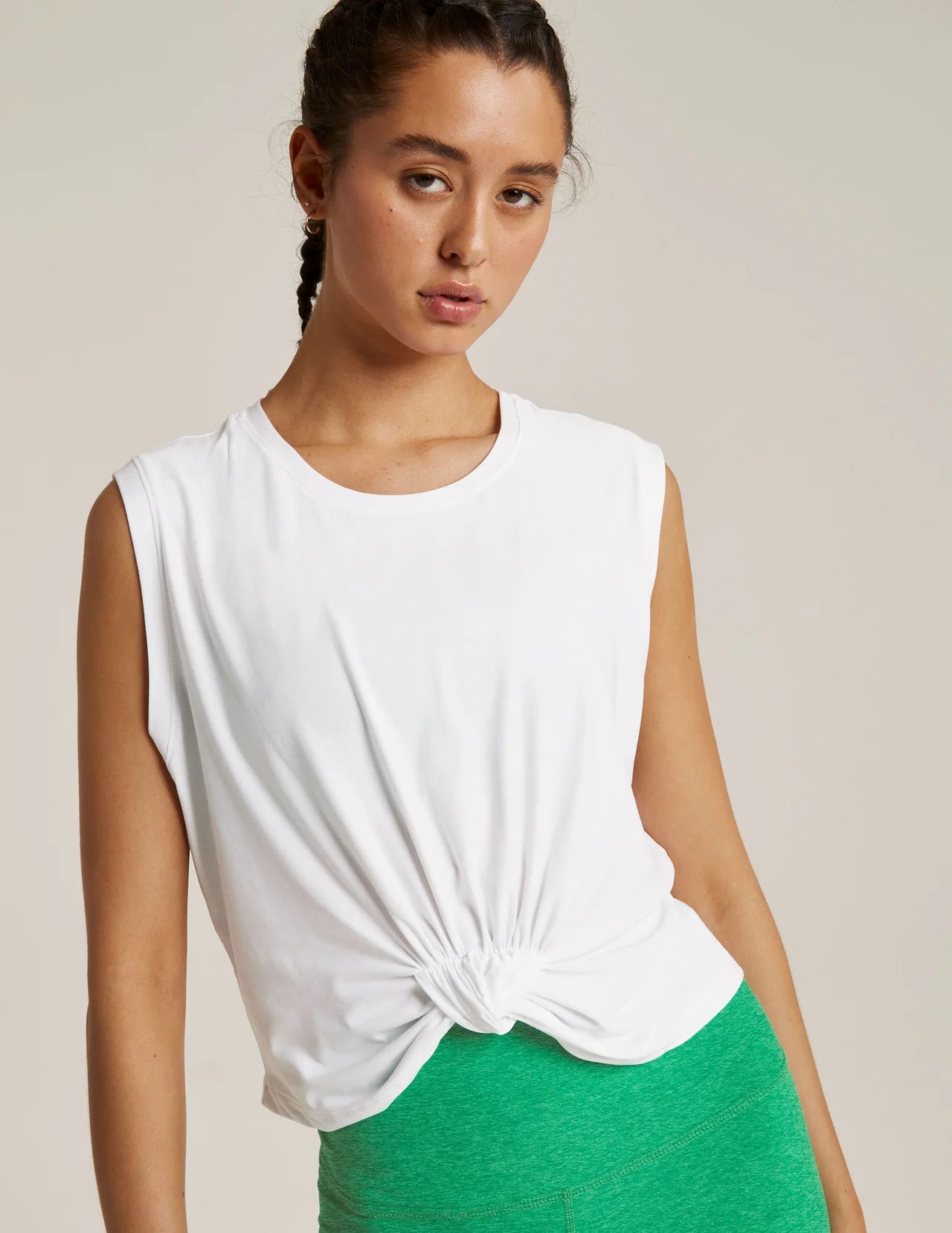 High Tied Cropped Tank - White