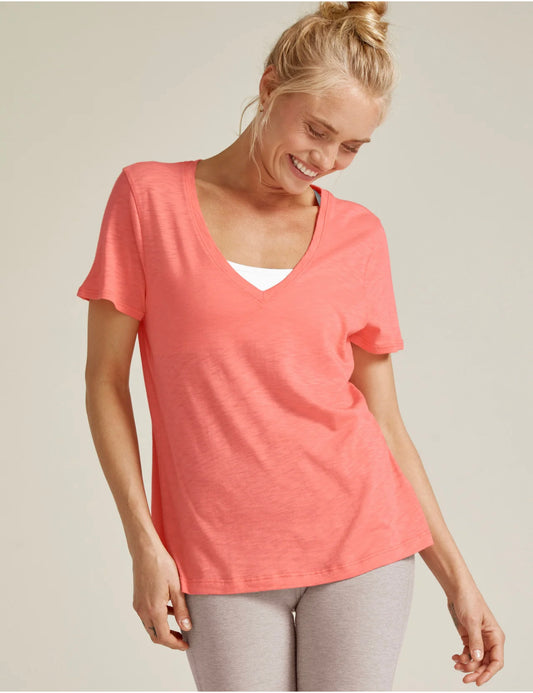 Signature V Neck Tee - Peach