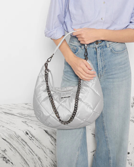 Quilted Bowery Shoulder Bag - Oyster Metallic